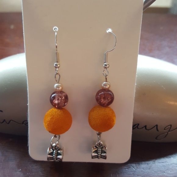 /Orange 🍊& 🌹Pink /Silver Dragonfly Earring's - Picture 4 of 4